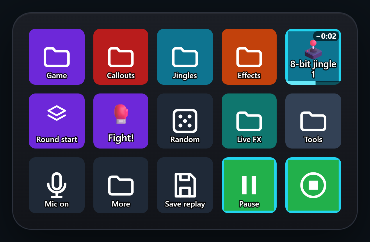 The example layout on a 15-key Stream Deck