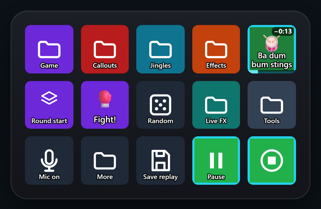The example layout on a 15-key Stream Deck