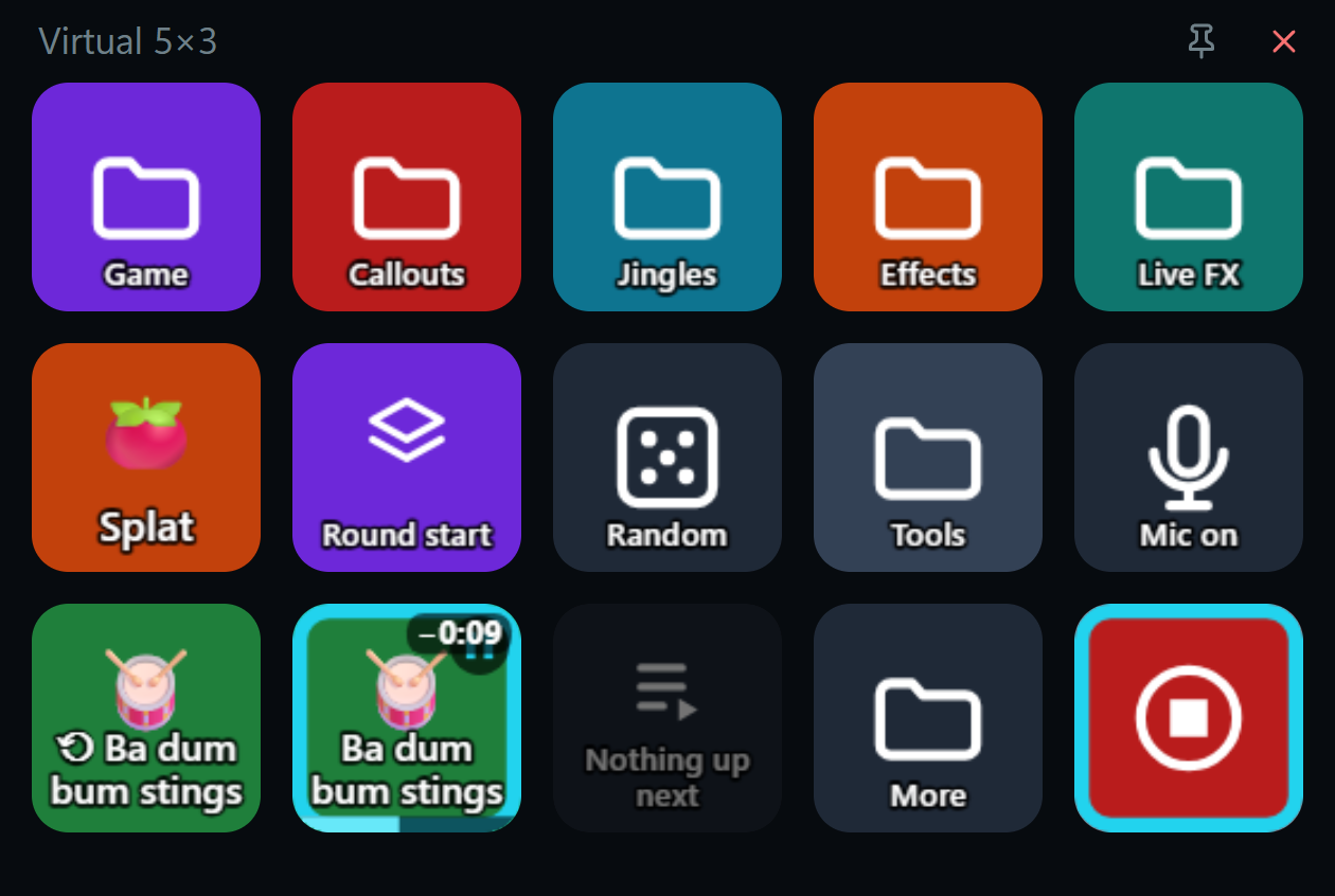 A virtual deck of 5 by 3 keys with the example layout