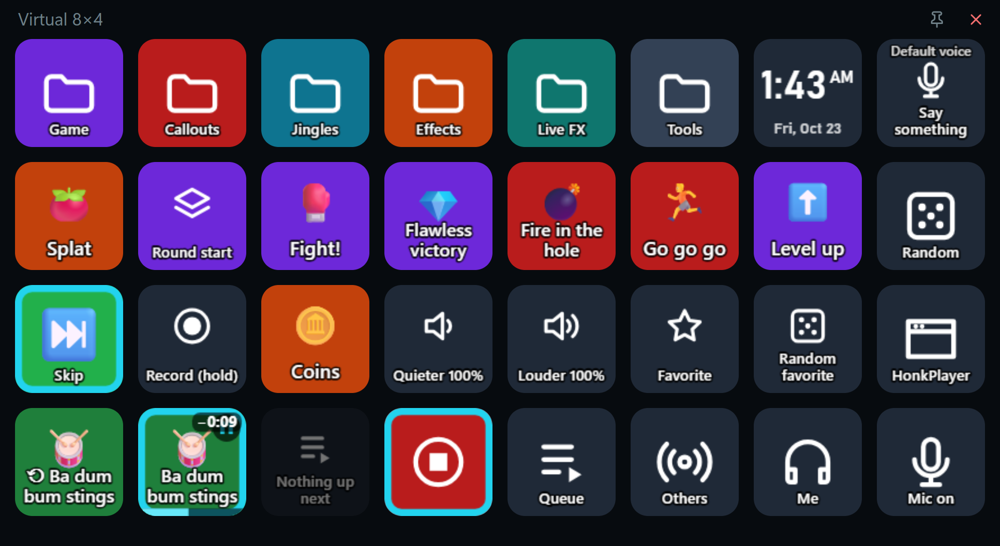 A virtual deck of 8 by 4 keys with the example layout