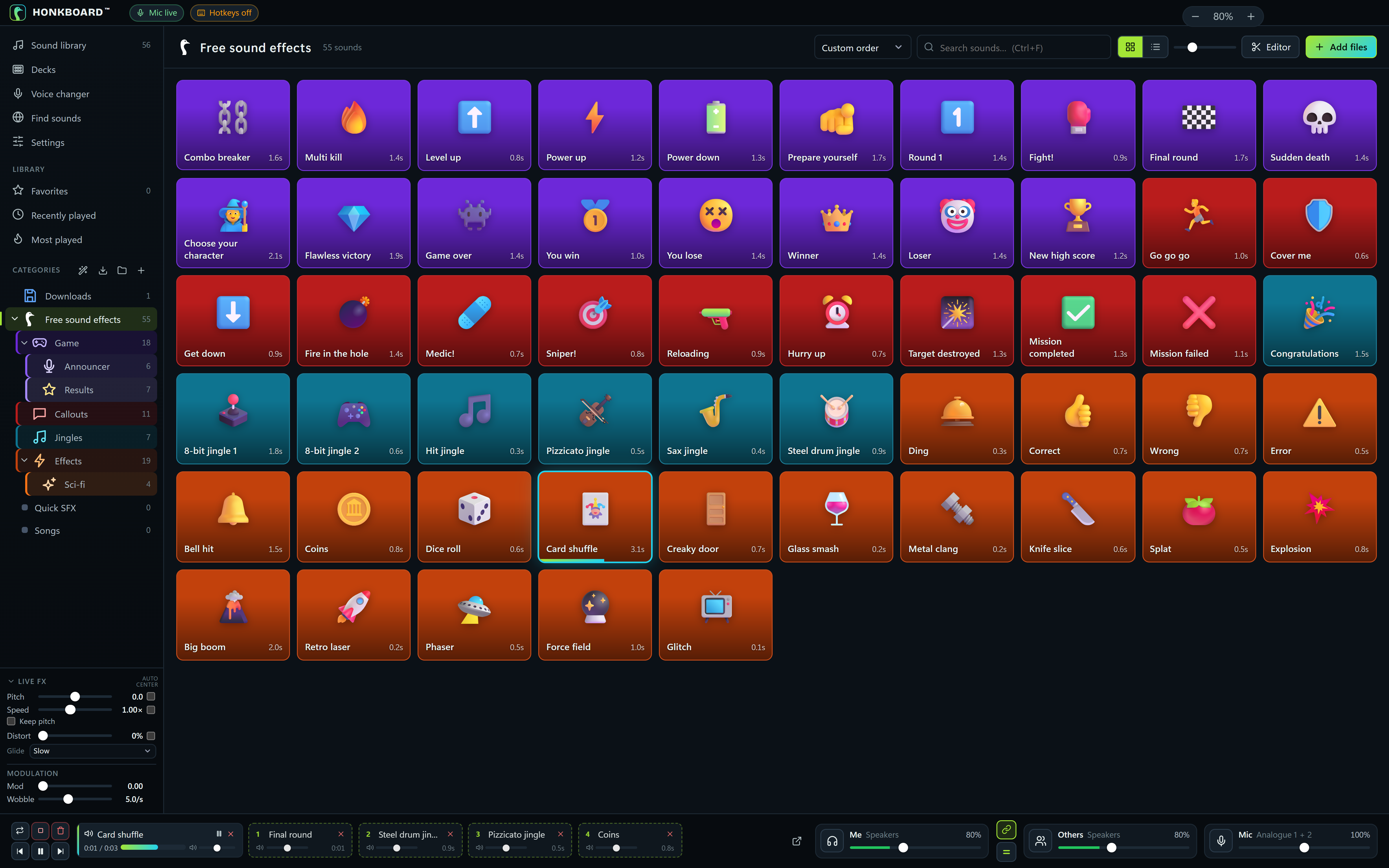 HonkBoard at 80%: the whole sound library fits on screen